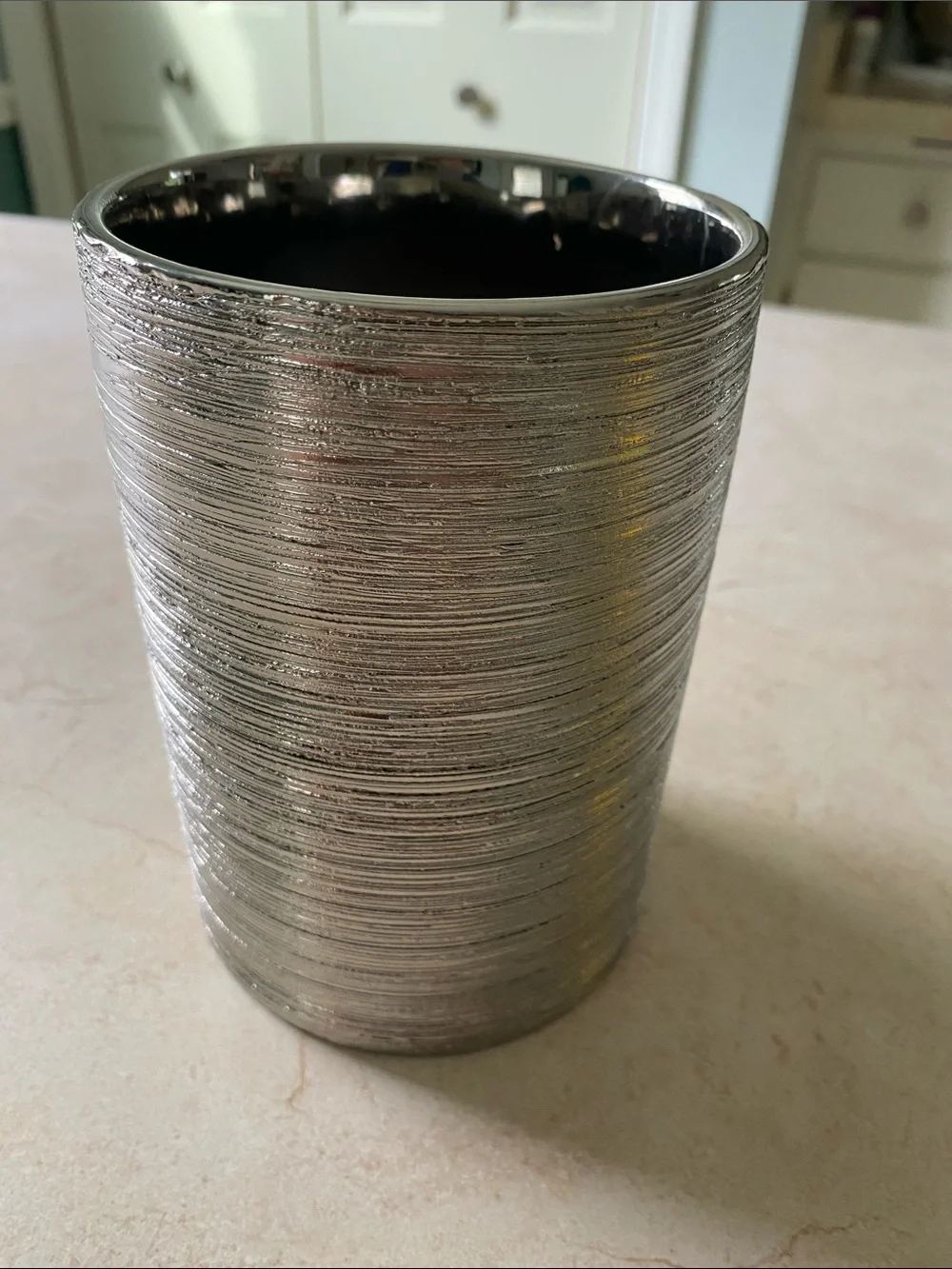 Metallic Silver Textured Cylinder Vase